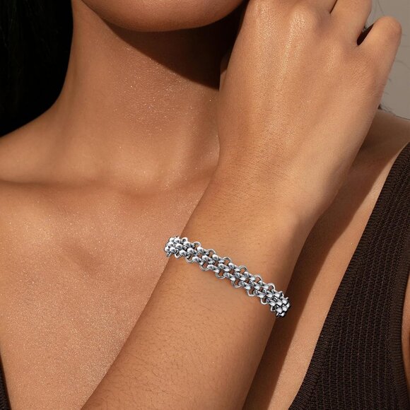 Silver Italian Designer Inspired Rope Statement Chunky Bracelets for Women - Picture 2 of 5